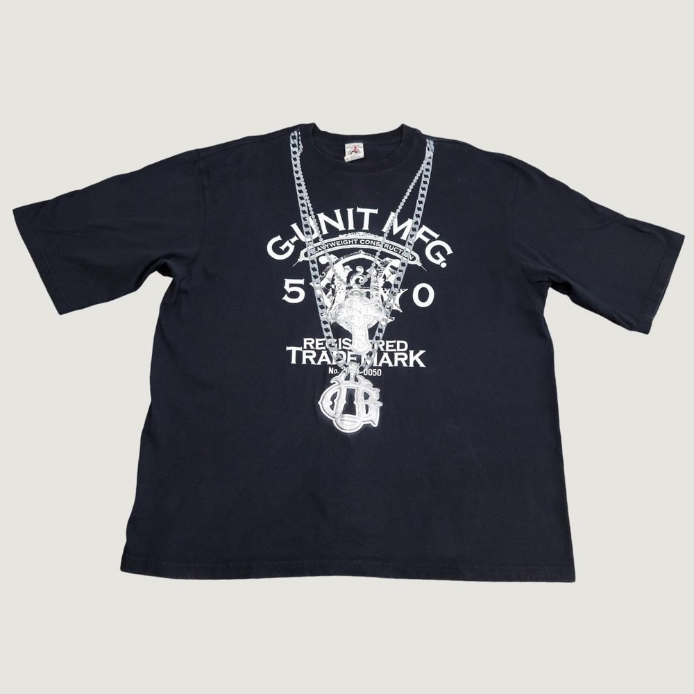 Vintage G-Unit Heavyweight T-Shirt 2XL Black Silver Chain Raised Logo 50 Cent